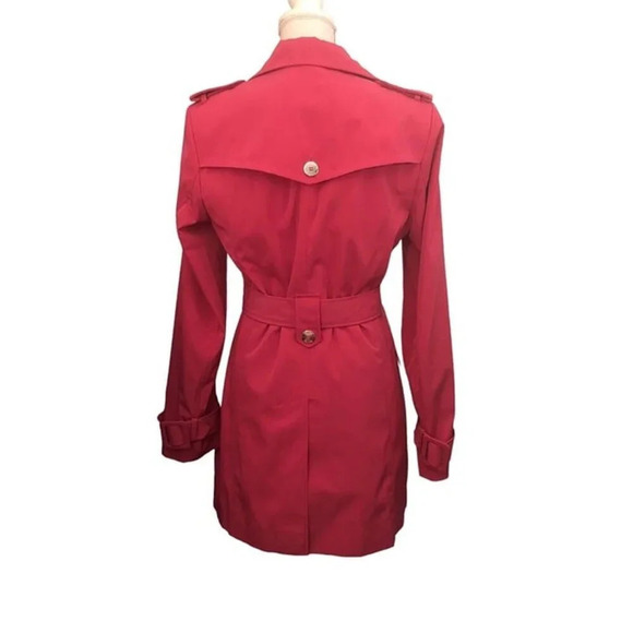 CALVIN KLEIN Sz S Women’s Hot Pink Belted Pockets Button Up Light Rain Jacket - Picture 7 of 8